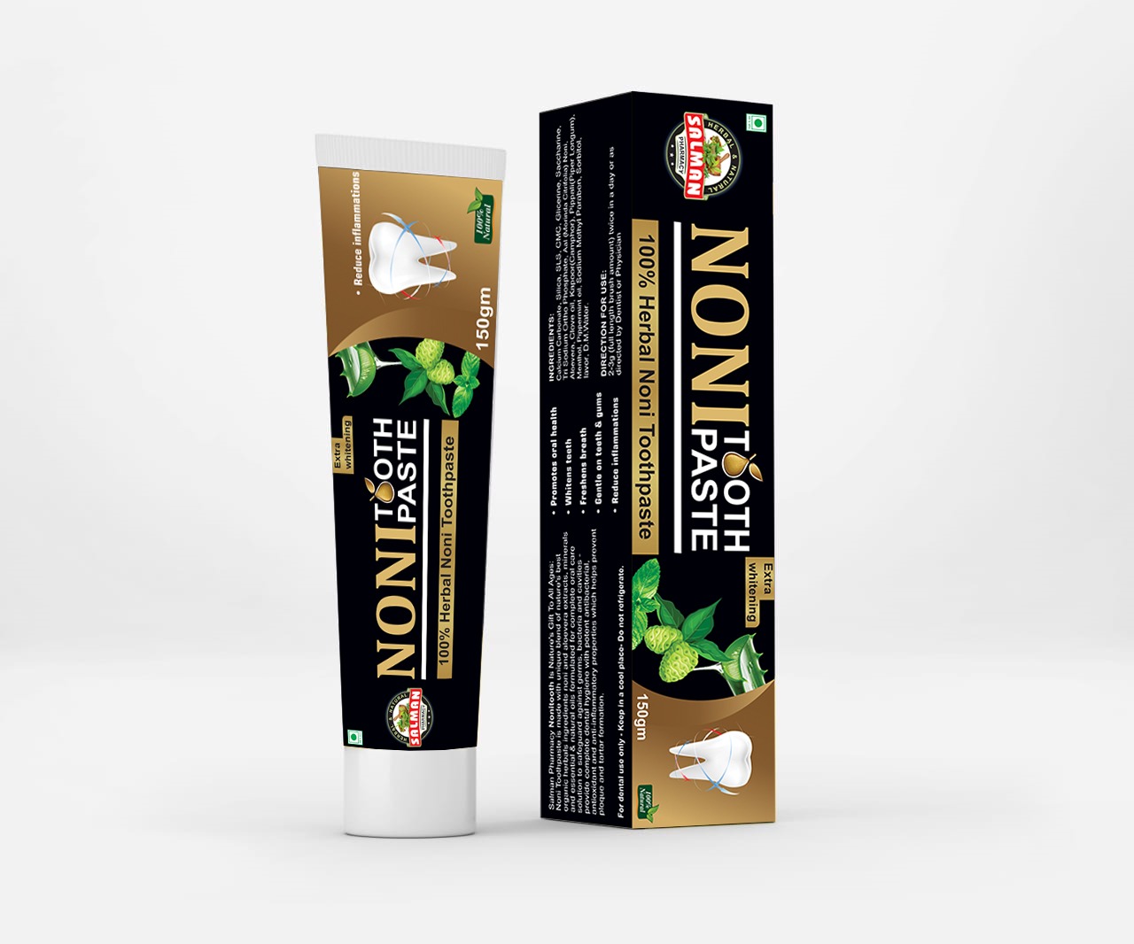 Salman Pharmacy Noni Herbal Toothpaste – Strong Gums & Long-Lasting Freshness | Natural Whitening & Anti-Cavity Protection